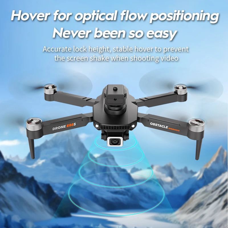 E88S RC Drone 4K Wide Angle Optical Flow Dual HD Camera Avoiding Obstacle Brushless Motor with Remote Control Foldable