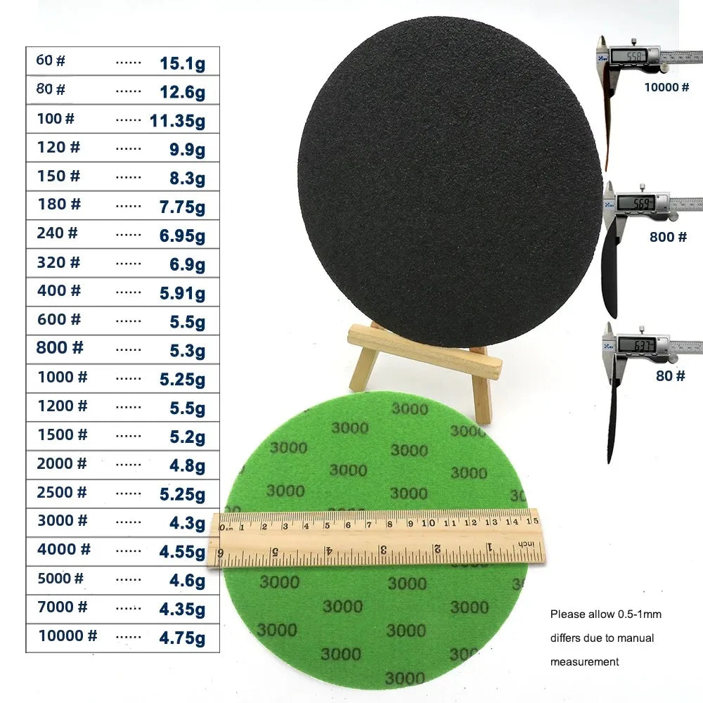 6 Inch Waterproof Hook and Loop Sanding Discs 60-10000 Grit Flocking Sandpaper 150mm for Wet Dry Grinder Polishing, 10 Pieces