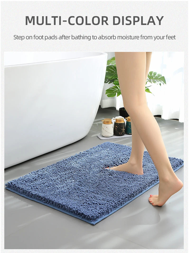 1pc 40*60cm Blue Soft and Absorbent Chenille Bath Rug - Non-Slip and Quick Dry Shower Carpet for Home Bathroom -Machine Washable
