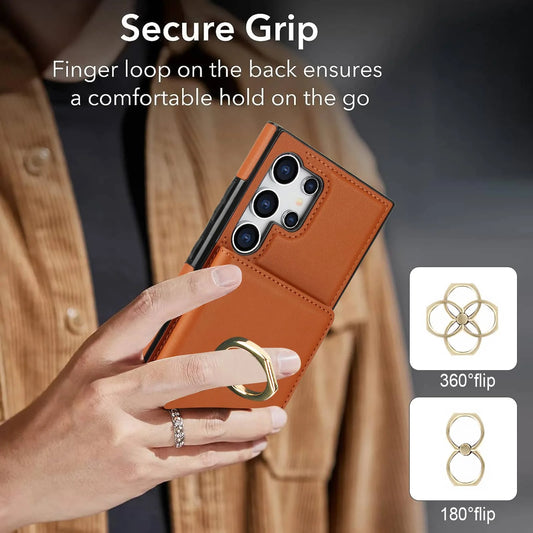 Wallet Case with Card Holder, 360° Rotation Ring Kickstand Magnetic Clasp for Samsung Galaxy S25 S24/S23/S22/S21 Ultra/Note 20