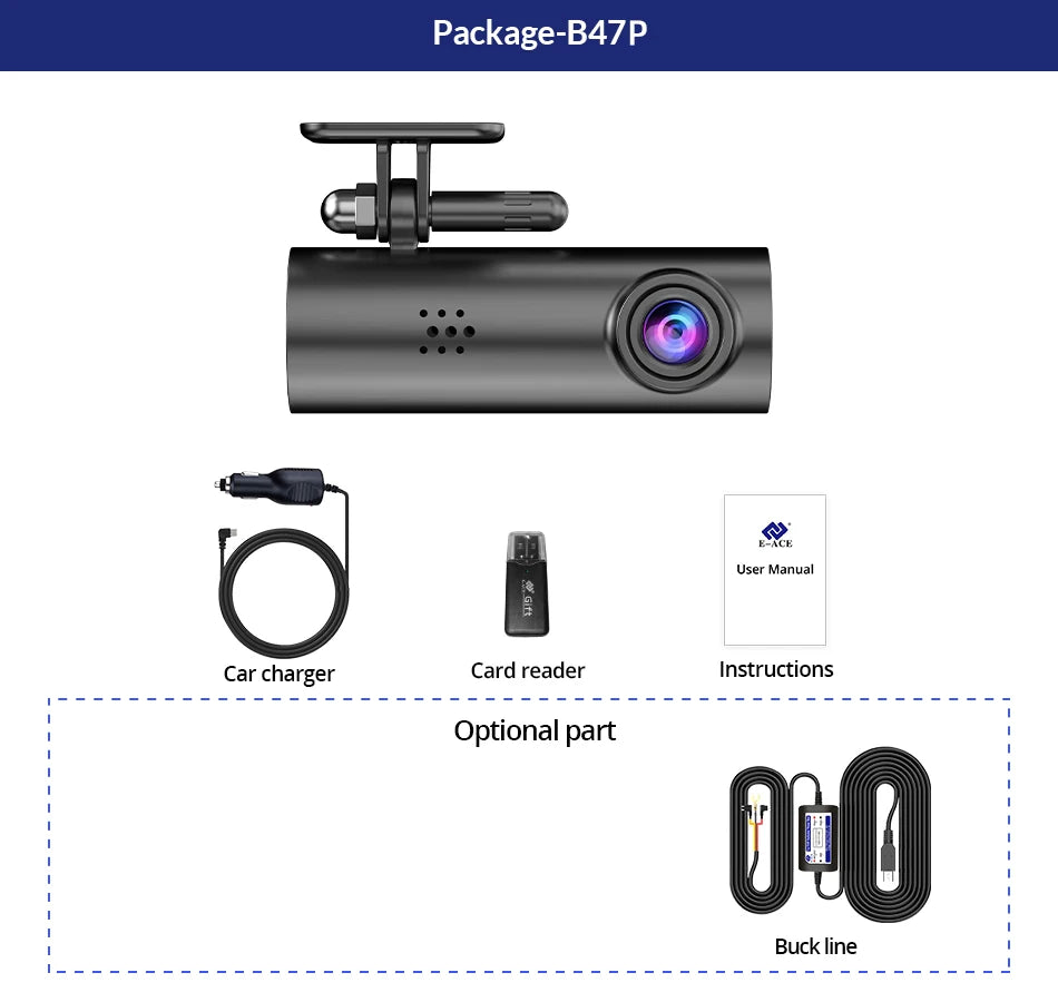 E-ACE 4K UHD WIFI Mini Dash Cam Car Dvr Video Recorder With APP Control Night Vision 24H Parking Camera Monitor Car Accessories