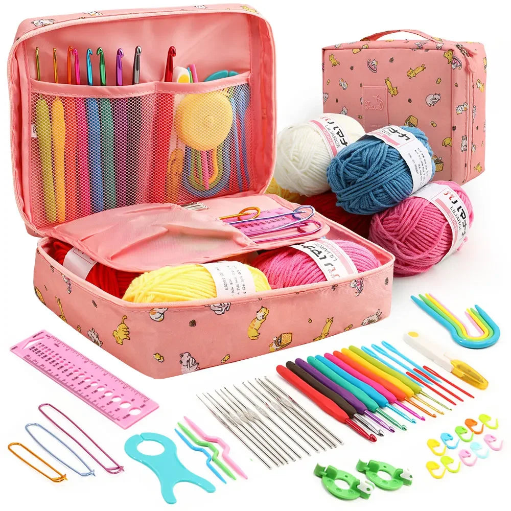 59Pcs/Set Portable Crochet Knitting Set DIY Beginner Crochet Hook Kit With Storage Bag Material Pack and Storage Tools