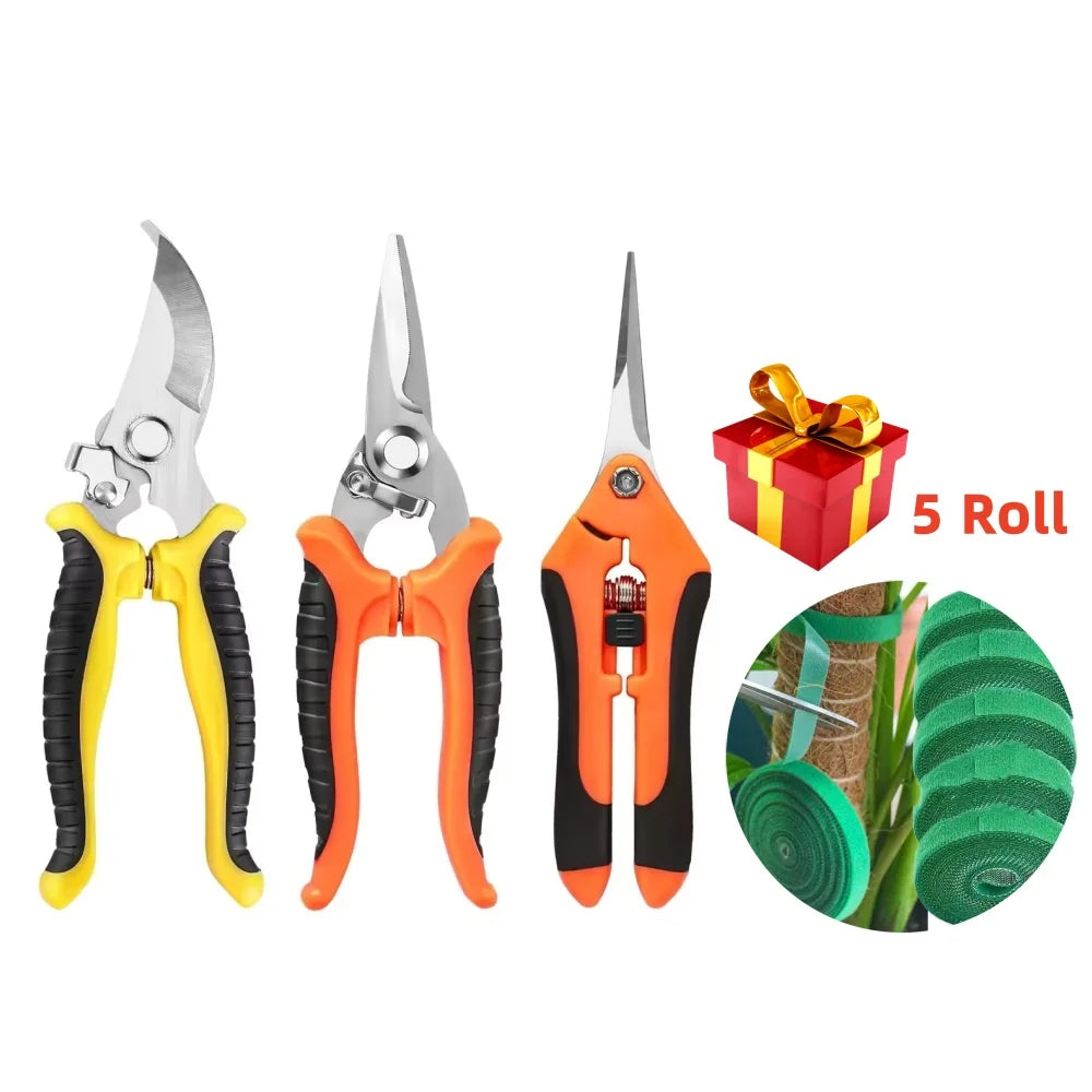 3PCS Garden Scissors Set Gardening Tool Scissors Stainless Steel Professional Gardening Scissors with Non-slip Ergonomic Handles