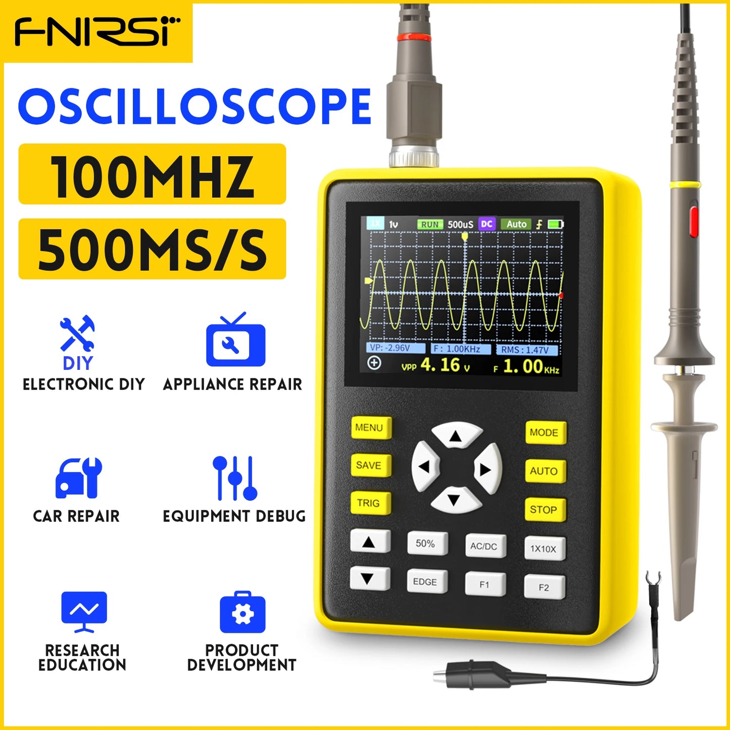 FNIRSI-5012H Handheld Digital Osciloscopio 500MS/s Sampling Rate 100MHz Analog Bandwidth 2.4 Inches Support Waveform Storage