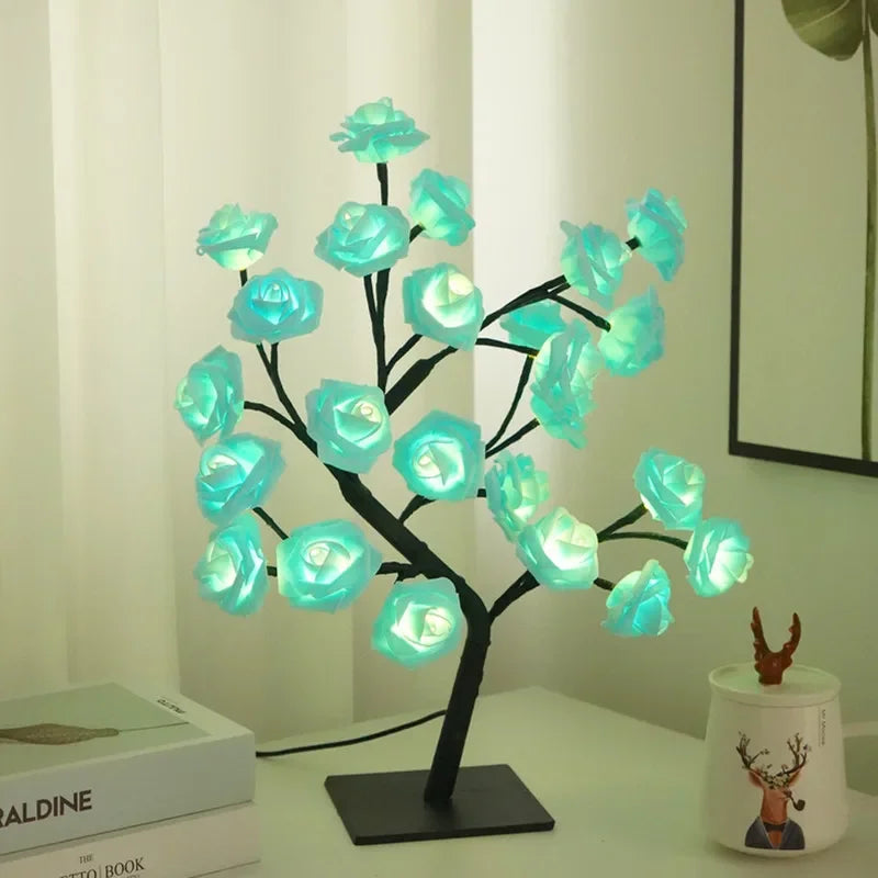 LED Rose Tree Desk Lamp USB Powered Artificial Flower Night Light Bedroom Living Room Party Wedding Valentine's Day Decoration