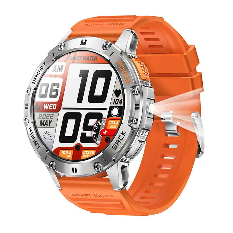 New Smart Watch Men Outdoor 530mAh Large Battery Bluetooth Call Sport Fitness Bracelet AMOLED Screen Flashlight Smartwatch