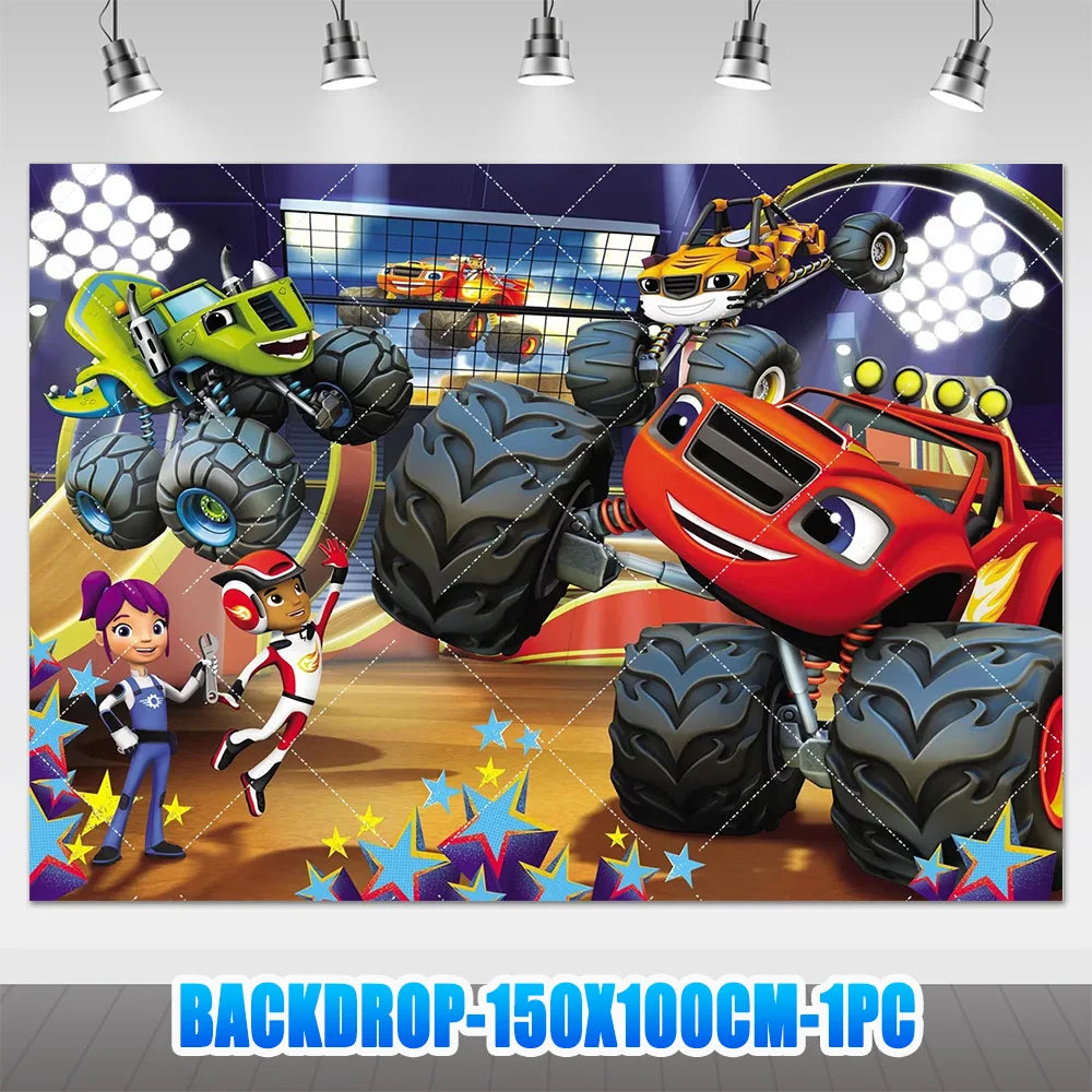 Blaze Monster Machines Theme Birthday Party Supplies Decor Cartoon Truck Balloon Banner Backdrops Cupcake Topper for Kids Gifts