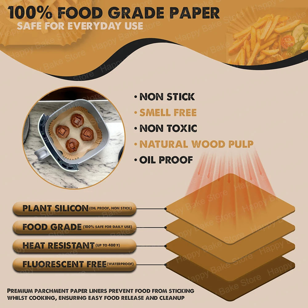 3-5L/5-8L Square Air Fryer Baking Paper, BPA Free Disposable Parchment Paper Liners Compatible with Cosori Ninja Philips Tefal