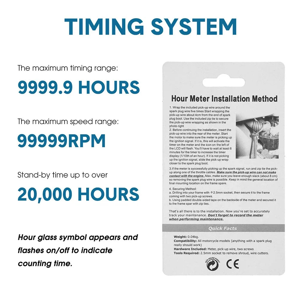 Portable Digital Inductive Tach Hour Meter Gauge for Car Boat ATV Motorcycle Instruments Snowmobile Gasoline Ski Dirt Gas Engine