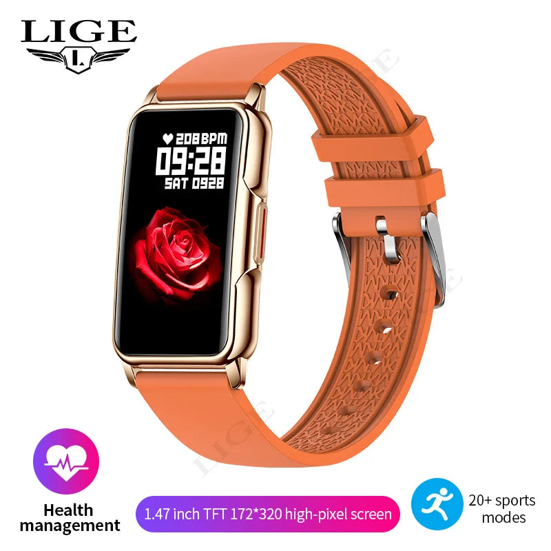 LIGE New Fashion Smart Watch Ladies Message Push Blood Pressure DIY Custom Dial Sports Bracelet Waterproof Men Smartwatch Women