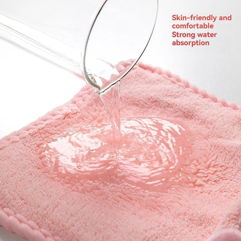 Soft Coral Velvet Hanging Towel with Adorable Piggy Embroidery for Bathroom Kitchen Dishwashing Handkerchief Cloth