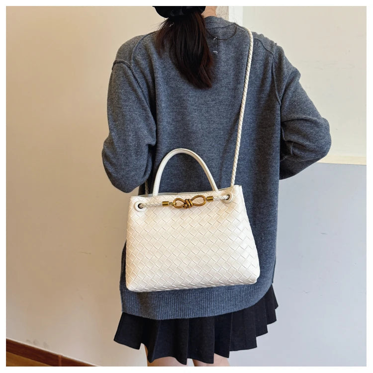 Women's Solid Color Plaid Texture Large Capacity Daily Travel Handbag Shoulder Bag