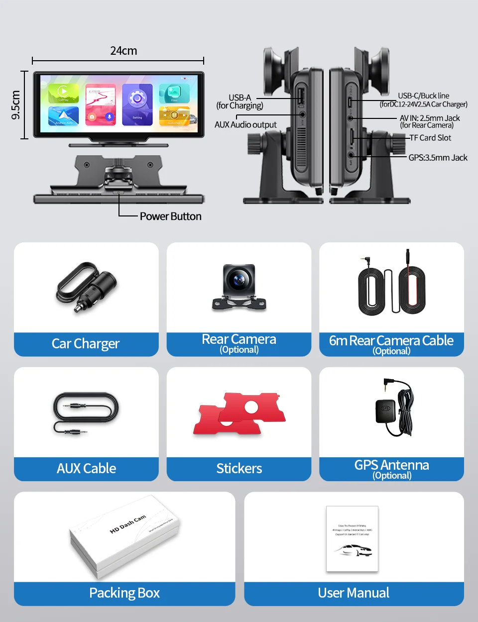 Imagebon 10.26 Inch 4K ADAS Car Mirror Video Recorder Wireless CarPlay & Android Auto Dash Camera GPS Navigation Night Vision