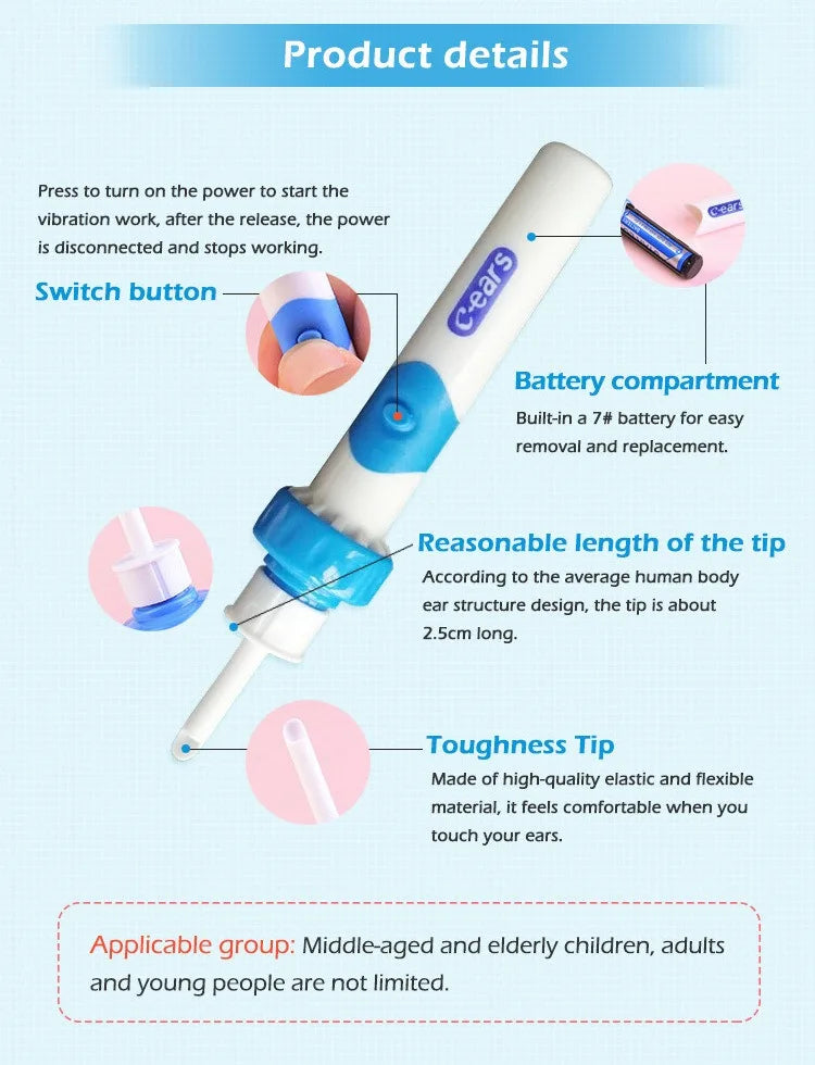 1pcs Portable Automatic Earwax Removal Kit Electric Earwax Vacuum Suction Electric Earpick Kit Remover Ear Wax Cleaning Earspoon