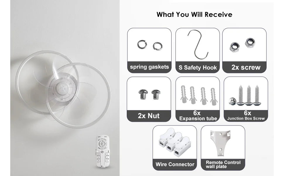 Modern Ceiling Fan with Light, Low Profile Ceiling Fan with Remote for Bedroom Kitchen Room LED Dimmable, Small Fan Light