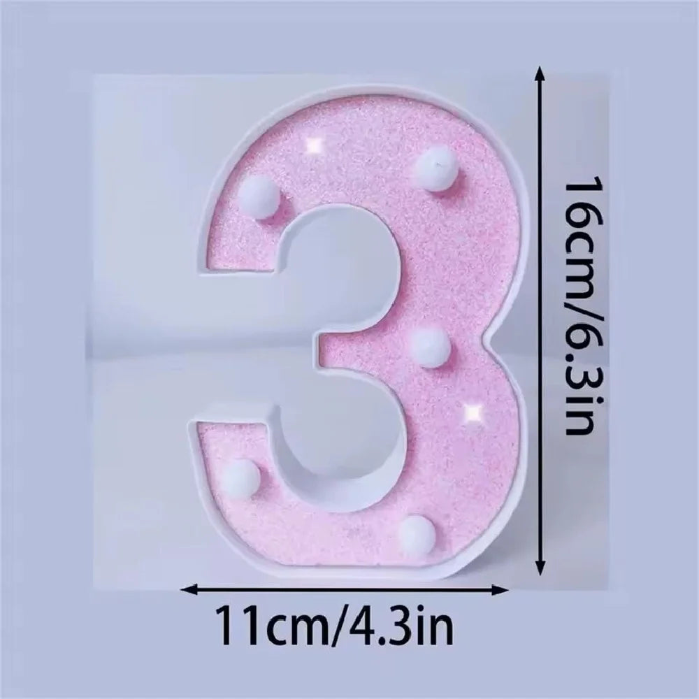 1PC 16cm LED Letter&Number Lights For Wedding,Proposal,Birthday,Party,Photo Props,Battery Powered Pink Glitter Decorative Lights