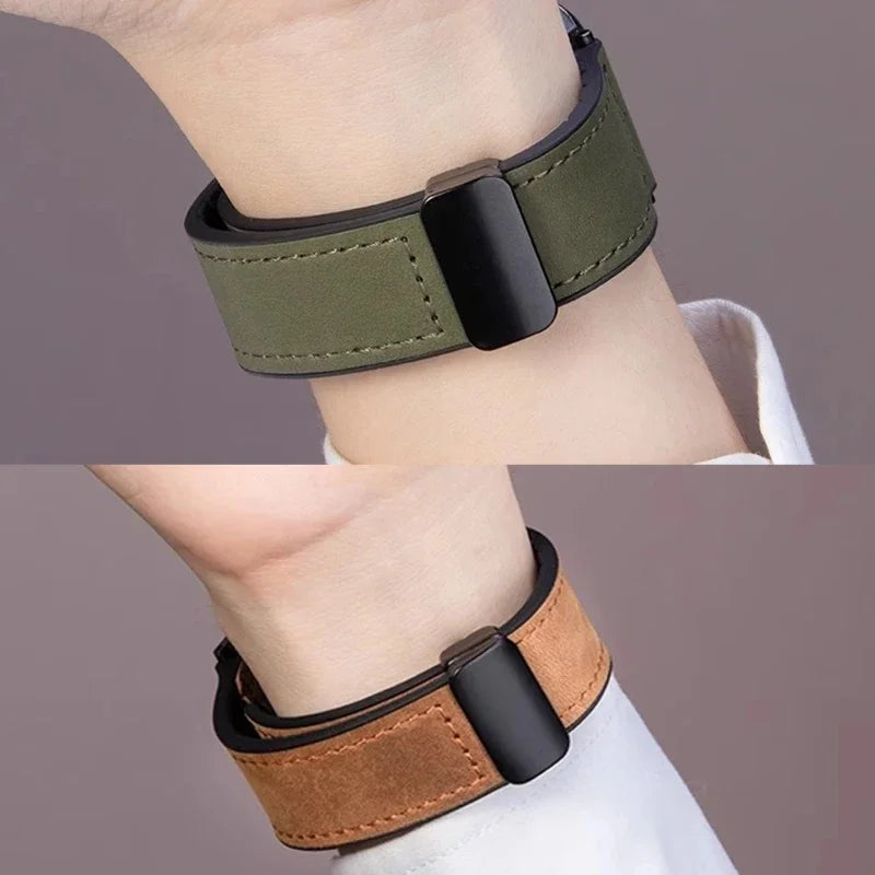 Leather Silicone Strap For Samsung Galaxy Watch 4 5 6 7 40mm/44mm Magnetic Band For Galaxy Watch 4/6 Classic 43 47mm 42 46mm