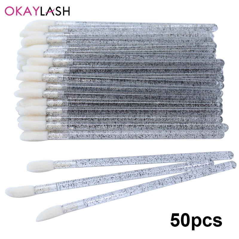 Okaylash Disposable Glitter Lip Gloss Brush Eyelash Extension Cleaning Brushes Crystal Lipstick Applicators Cleaner Makeup Tools