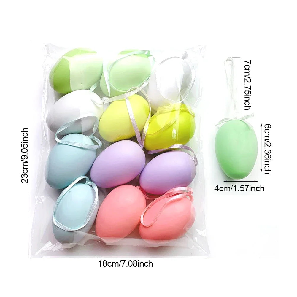 12Pcs Easter Egg Tree Pedant Foam Eggs Hanging Ornaments Easter Home Decoration 2024 Holiday Party Supplies Kids Gifts