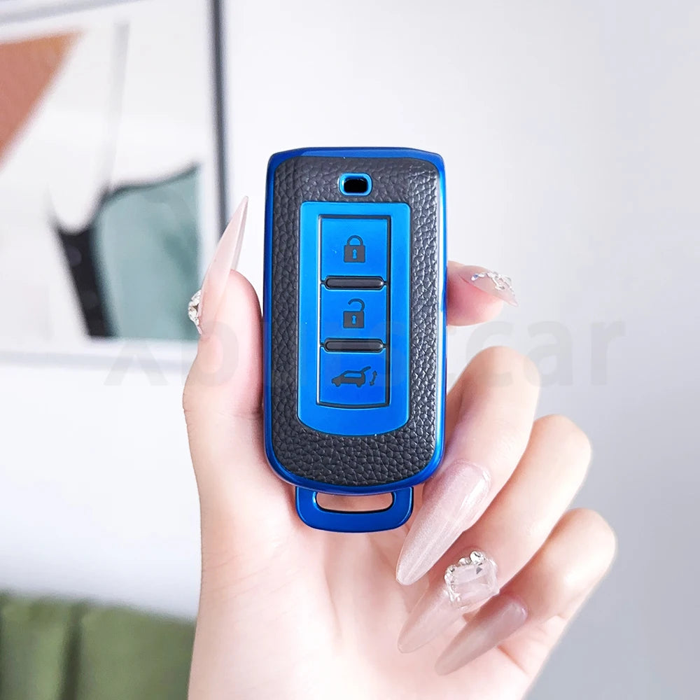 TPU Leather Auto Shell Fob Car Remote Key Case Cover for Mitsubishi Outlander ASX LANCER Pajero Sport Eclipse Cross Accessories