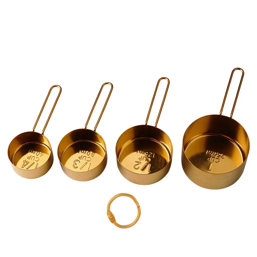 4PCS/8PCS kitchen thread handle titanium gold stainless steel measuring cup measuring spoon Flour and grains measuring spoon