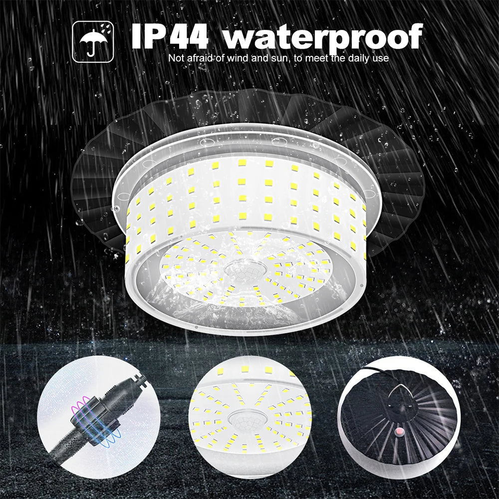 Outdoor Solar Pendant Light with Motion Sensor Solar Light 5 Modes with Remote Control 360° Wide Angle Lighting