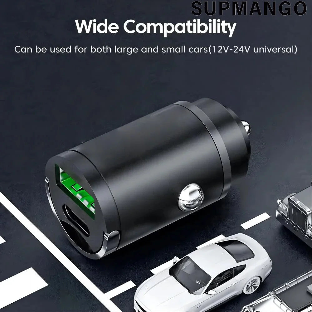 Mini PD QC Pull Ring Fast Charging Car Charger USB C Car Phone Charger Adapter For iPhone 13 12 Xiaomi Samsung Huawei