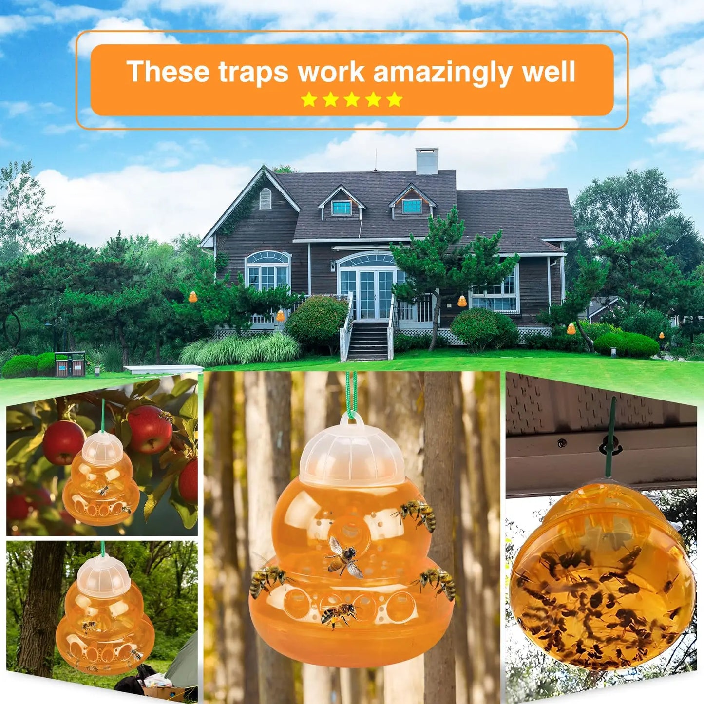 Wasp Trap Outdoor Reusable Portable Wasp Catcher Non-toxic Pest Control Garden Multi-hole Bee Trap for Home Farm Yard Supplies