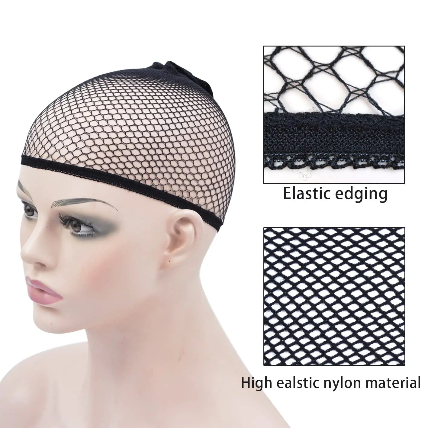 Mesh Wig Cap Stretchable Elastic Black Hair Net Stretch Open Ended Fishnet Wig Net Breathable Mesh Cap for Wig Accessories