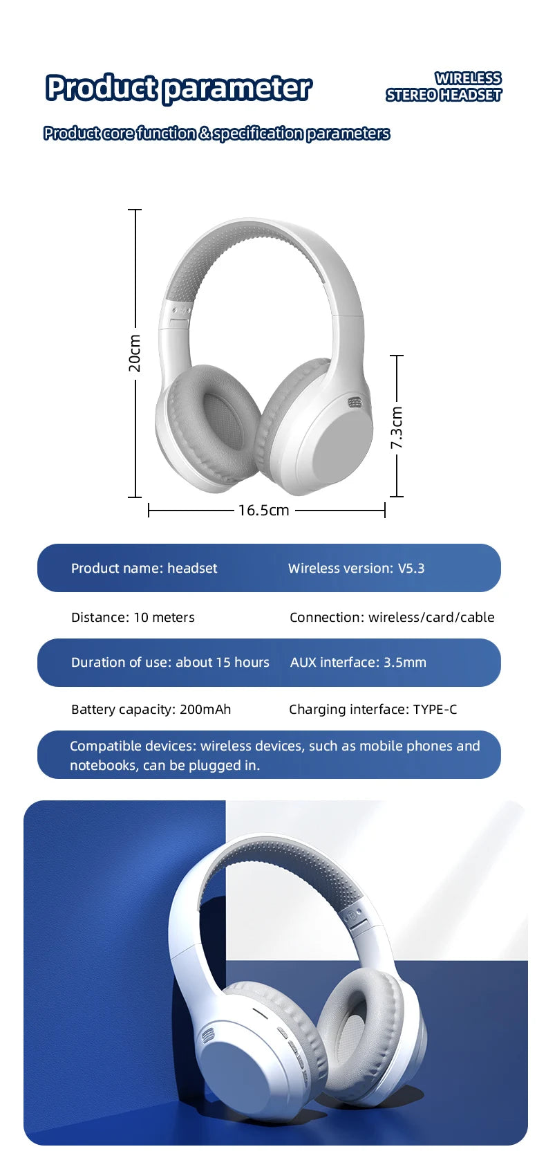 Xiaomi Wireless Headphones Bluetooth5.3 Headphone Foldable Portable 40mm Driver Game Music Over Ear 3D Stereo Headset With Mic