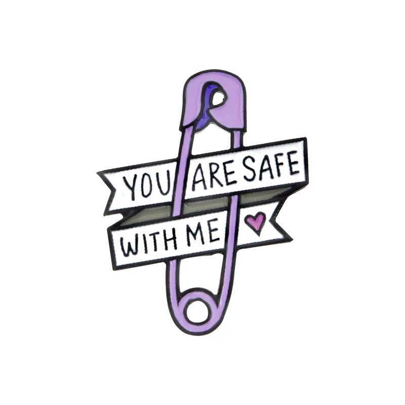 You Are Safe With Me Safety Pin Brooches Hard enamel lapel pins Backpack Jackets Bags Accessories for Men Women Couple