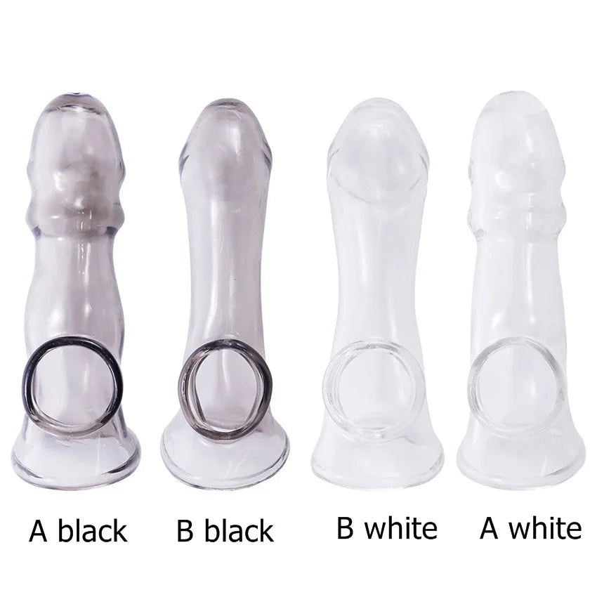 Extension Reusable Condom Penis Sleeve Male Enlargement Time Delay Dildo Enhancer Cock Rings Crystal Clear Condom Adult Sex Toys