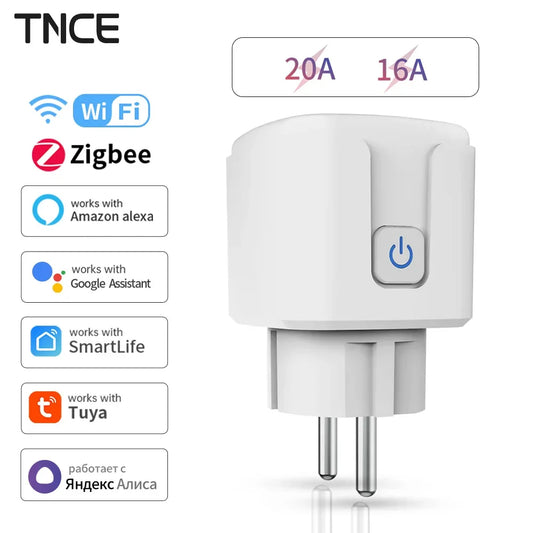 TNCE Tuya Smart Home Socket WiFi/Zigbee 16/20A EU Plug Outlet Remote Control Timer Power Monitor Support Voice Google Home Alexa