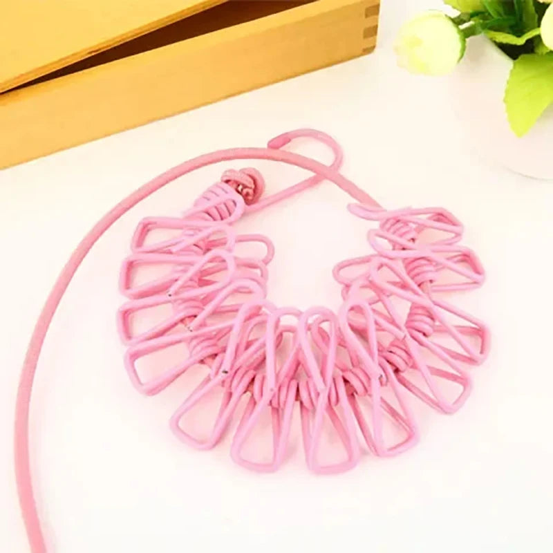 Portable Clothing Clothesline with 12 Clips Retractable Laundry Dryer Clothes Rope Drying Rack Cloth Hanging Line For Outdoor