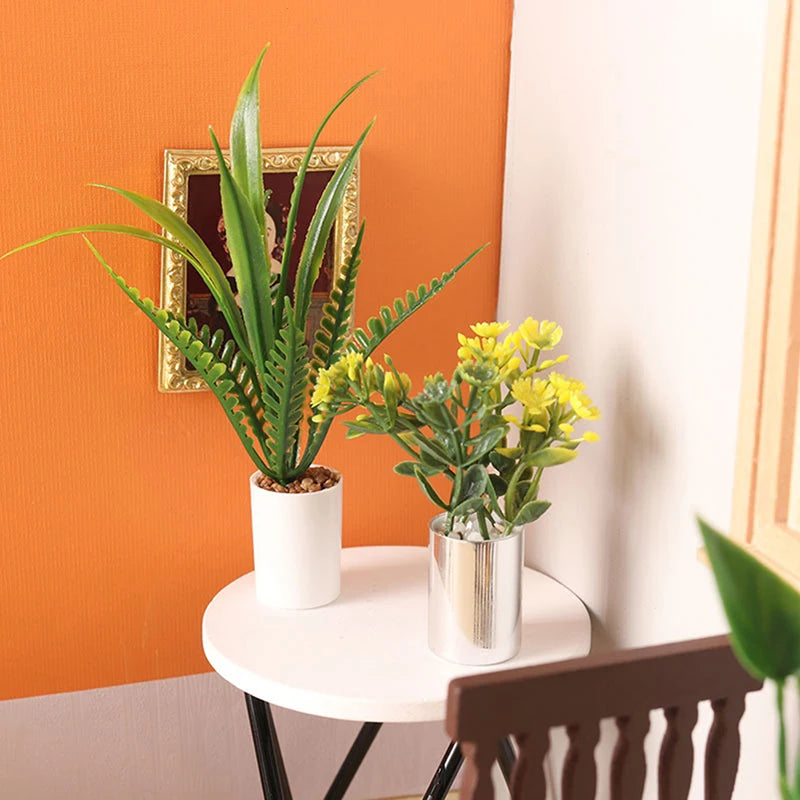 1:12 Dollhouse Miniature Potted Plant Pot Bonsai Green Leaves Garden Home Model Decor Doll House Accessories Toy decoration