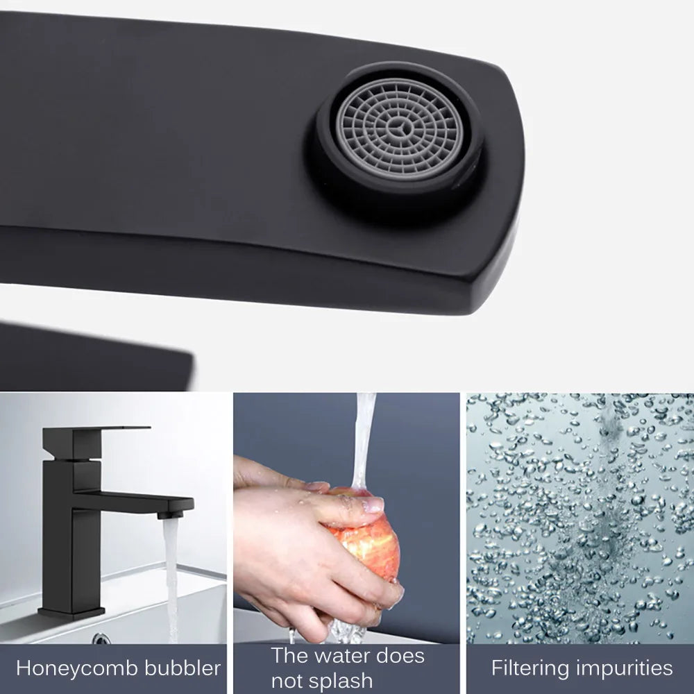 Black Plated Square Stainless Steel Bathroom Basin Faucet Square Vanity Sink Mixer Hot & Cold Lavotory Tap