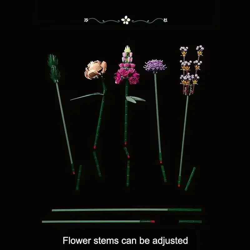 New 700+PCS Rose Blocks City Creative DIY Plant Desktop Decoration Building Blocks Girls Toys Model Classic Bricks Birthday Gift