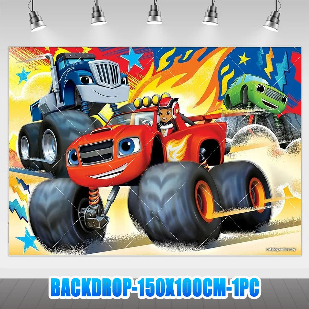 Blaze Monster Machines Theme Birthday Party Supplies Decor Cartoon Truck Balloon Banner Backdrops Cupcake Topper for Kids Gifts