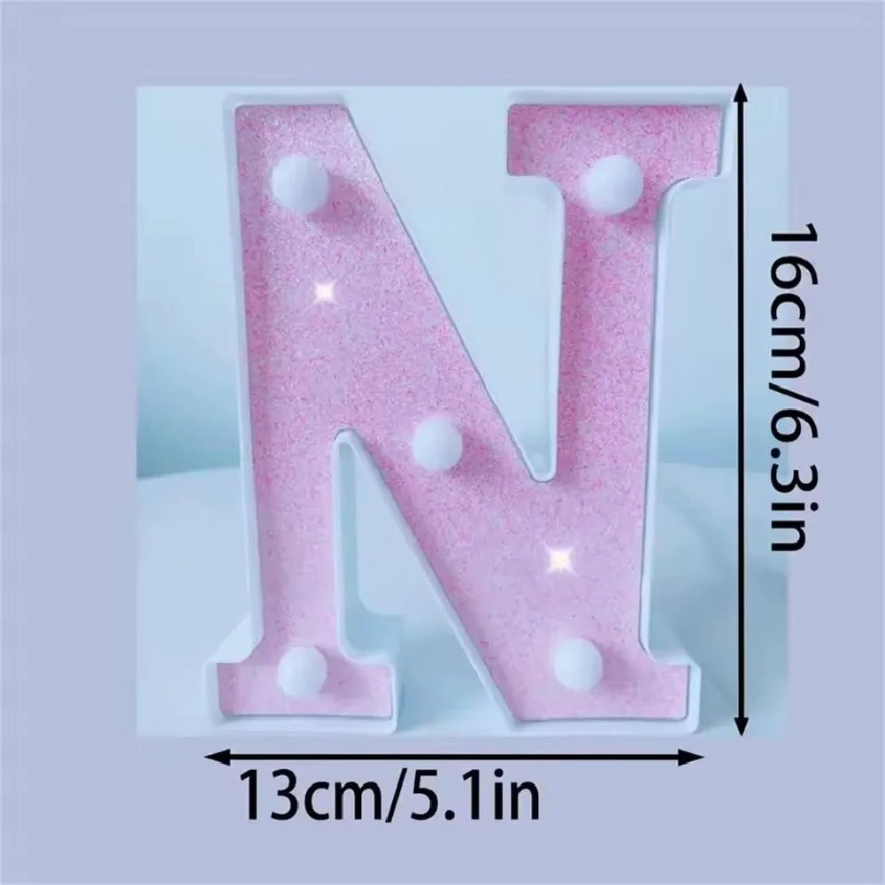 1PC 16cm LED Letter&Number Lights For Wedding,Proposal,Birthday,Party,Photo Props,Battery Powered Pink Glitter Decorative Lights