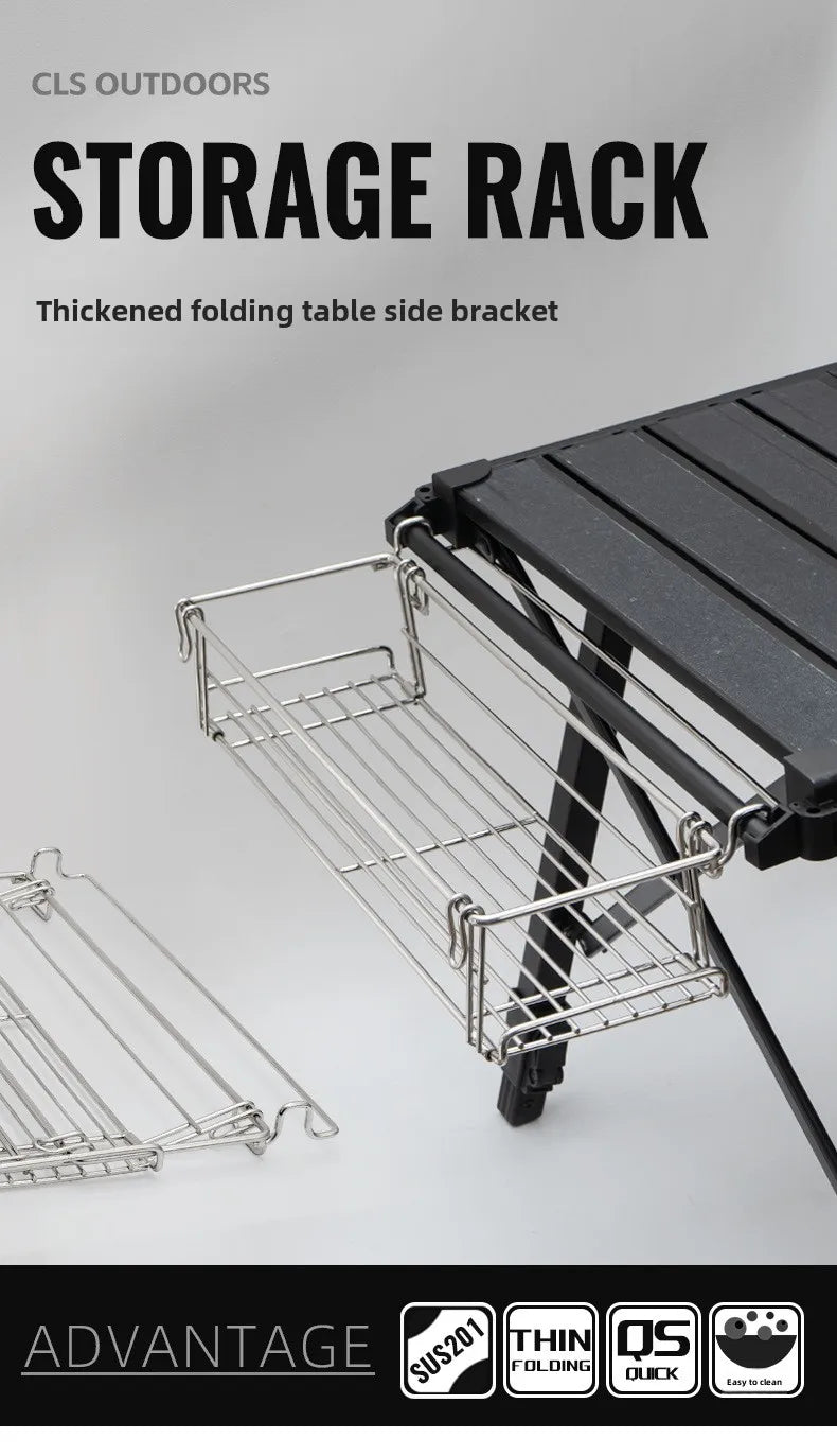 Outdoor Aluminum Table Side Storage Rack Hanging Mesh IGT Table Expansion Bracket Folding Table Extension Basket Folding Rack
