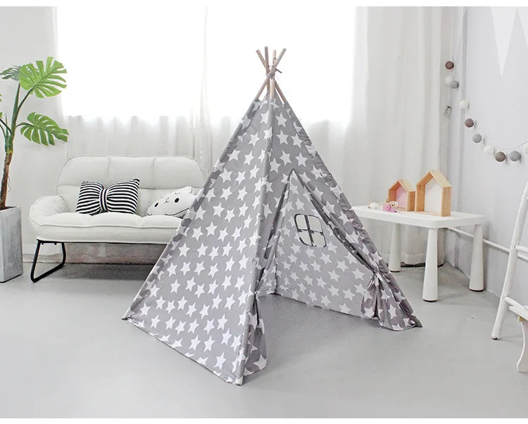PANGDUBE 110×110×140cm Baby Playpen Children’s Toy Tent Wigwam Indoor Tipi Kids Wooden Play House Children Games Tent