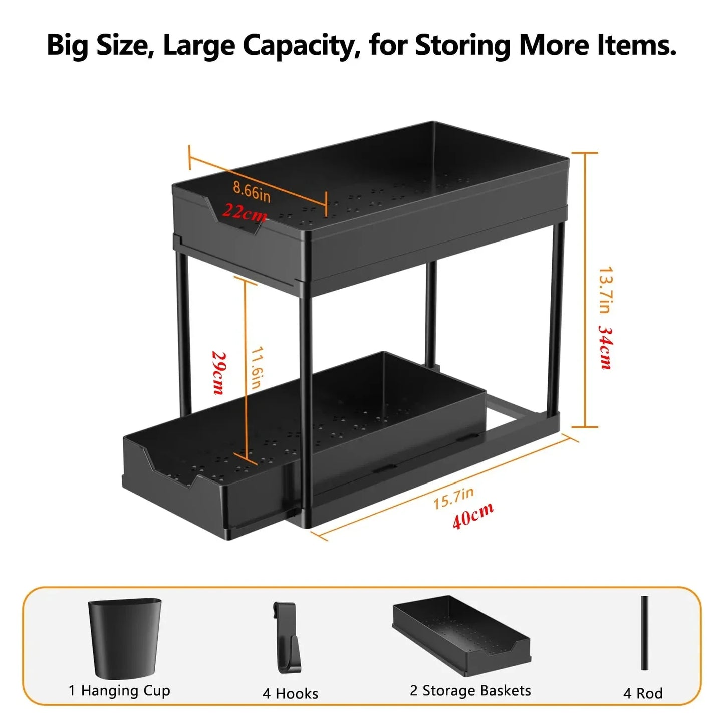 Organization and storage under the sewer, kitchen finishing rack with double sliding drawers, multifunctional storage rack shelf