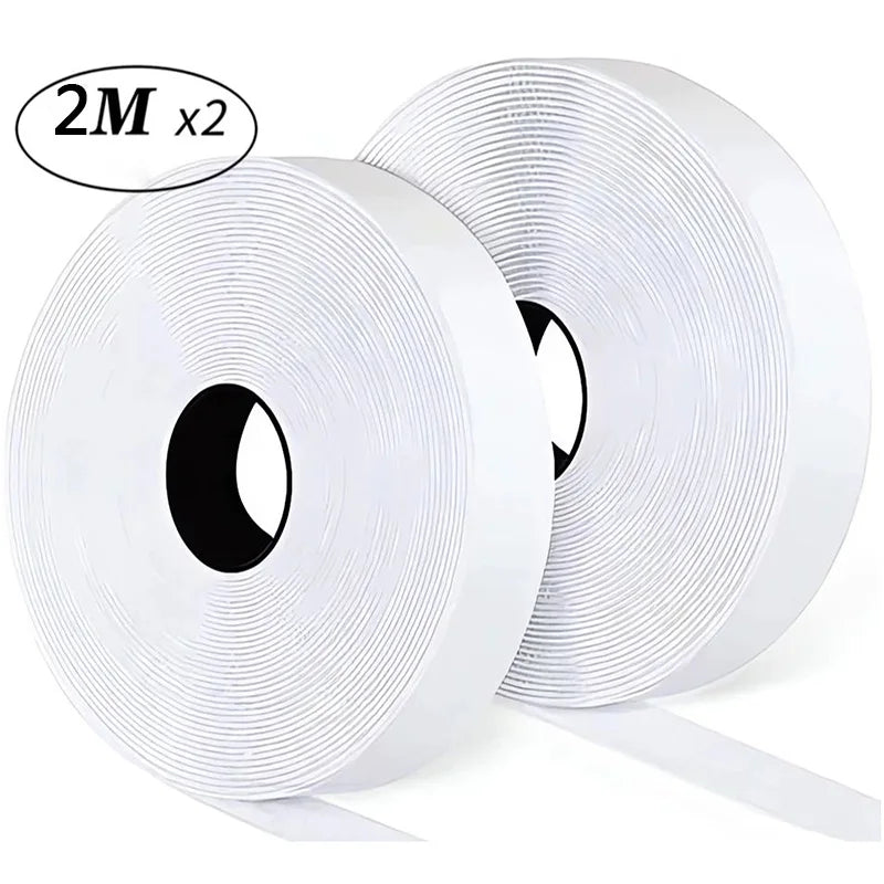 1/2/5M Strong Self Adhesive Fastener Hook and Loop Strips with Glue Double-Side Mounting Tapes for DIY Craft 20-50mm White