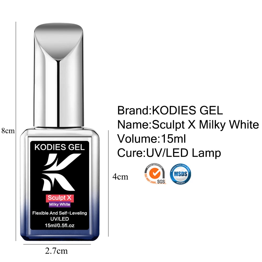 KODIES GEL Milky White Builder Extension Gel Nail Polish 15ML Constrcution Hard Gel Semi Permanent UV Self Leveling Rubber Base