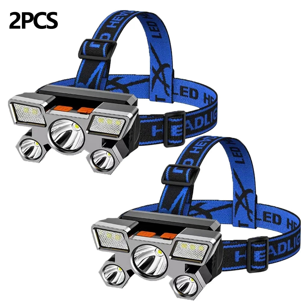 Outdoor High brightness 5LED Headset flashlight Outdoor household portable USB rechargeable Fishing miner lamp Strong headlight
