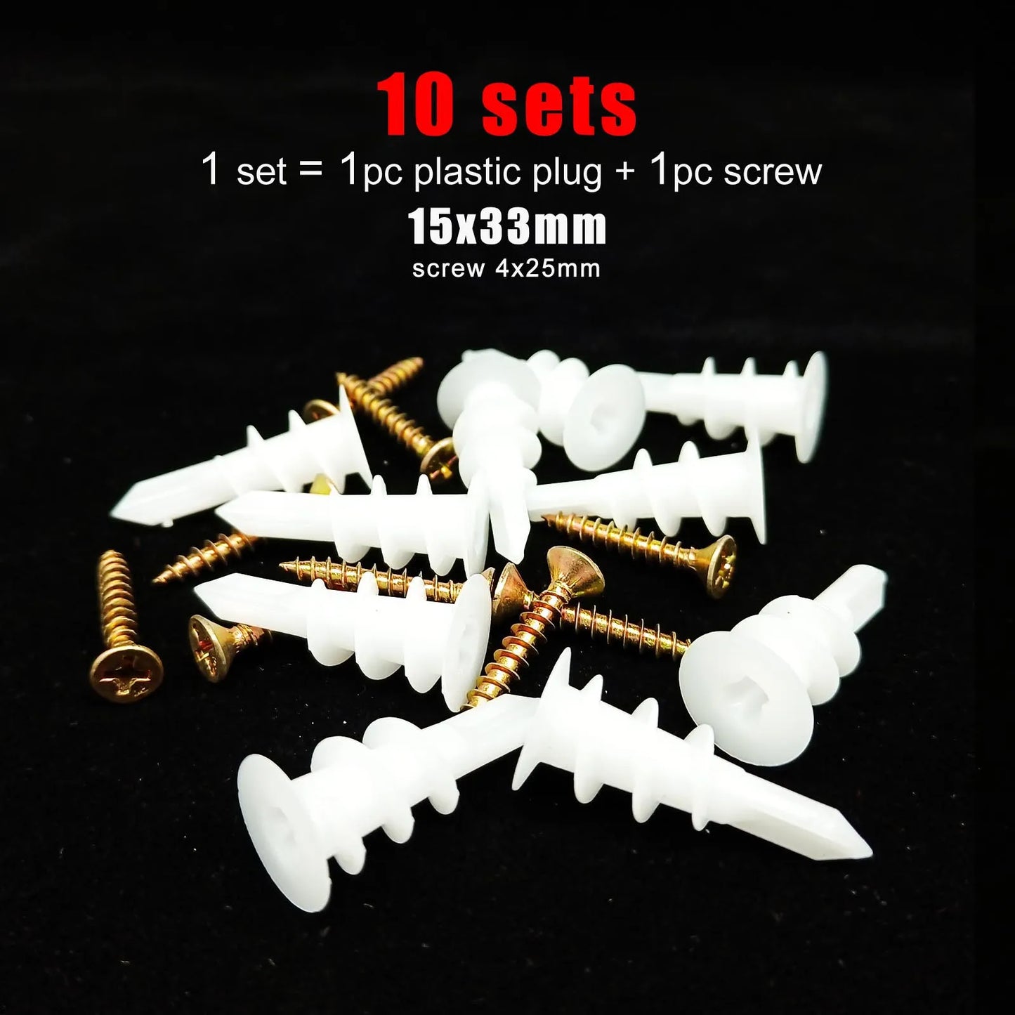 10sets Self Drilling Drywall Anchor with Tapping Screw for Plasterboard Gypsum Hollow Cavity Wall Expansion Plug Plastic Nylon