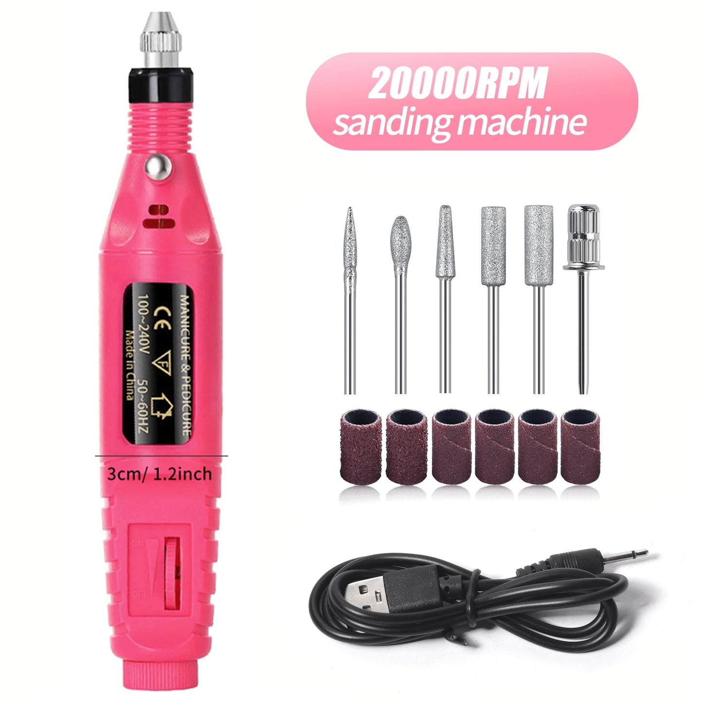 YIKOOLIN Acrylic Nail Drill Kit Electric Nail File 20000 RPM Portable Electric Nail Drill Bits Gel Remover Nail Tools