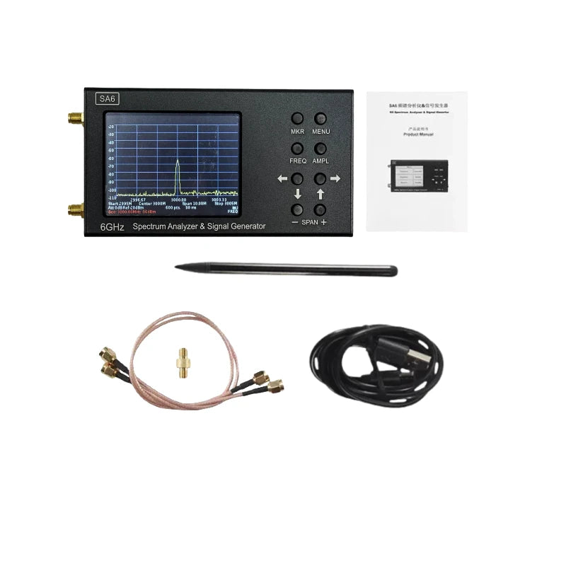 SA6 Spectrum Analyzer & Signal Generator detects and analyzes wireless signals within 6G. Portable testing device.