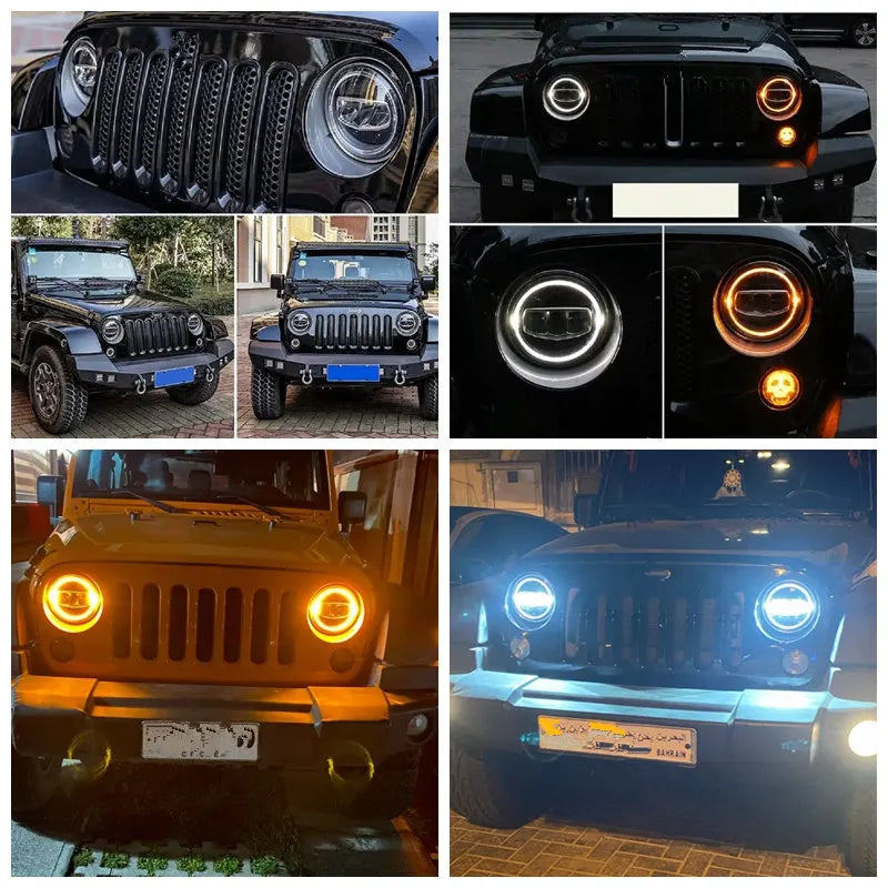 Car Motorcycle 7 Inch Led Headlight DRL Halo Amber Turn Light For Jeep Wrangler JK TJ CJ LJ Lada Defender Suzuki Hummer Headlamp