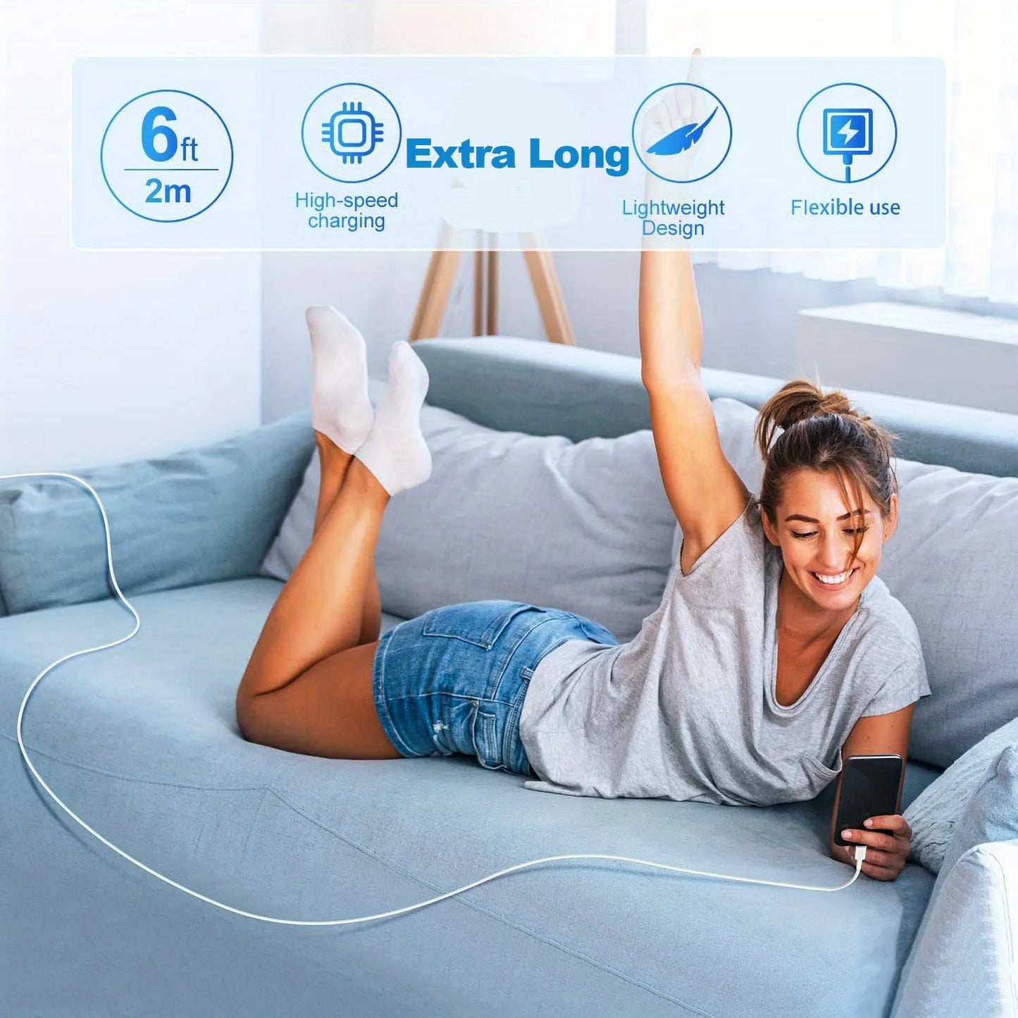 1M and 2M USB to L Charging Cable Cord for iPhone IPad-2 Pack